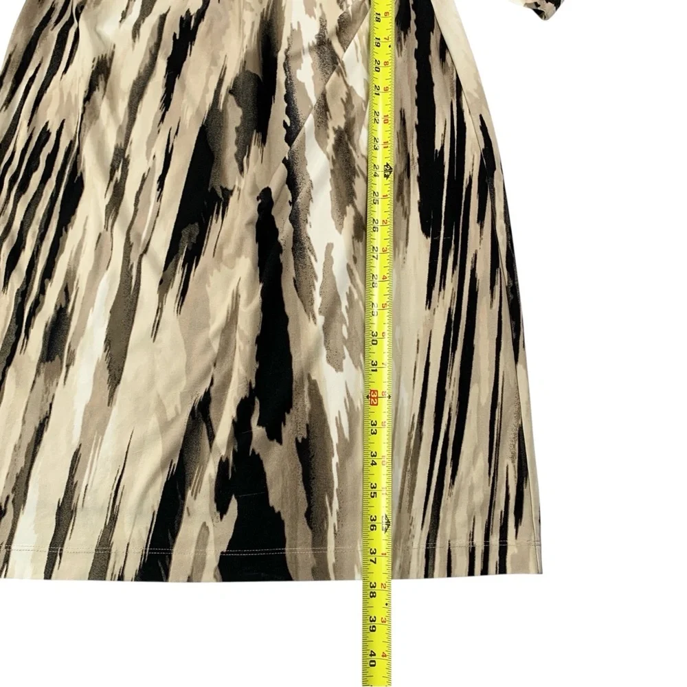 Chico's Animal Print Colorblock Midi Dress S Ruched Stretch Office Casual Travel